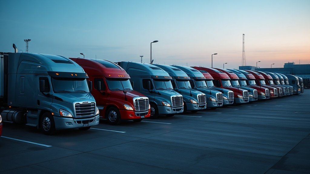 Professional trucking fleet at terminal
